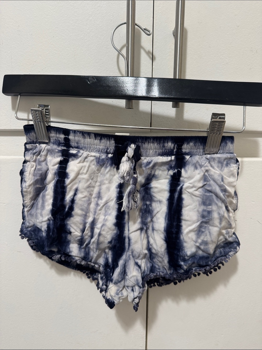 Forever 21 Navy and White Tie-Dye Pom Pom Waistband Shorts
